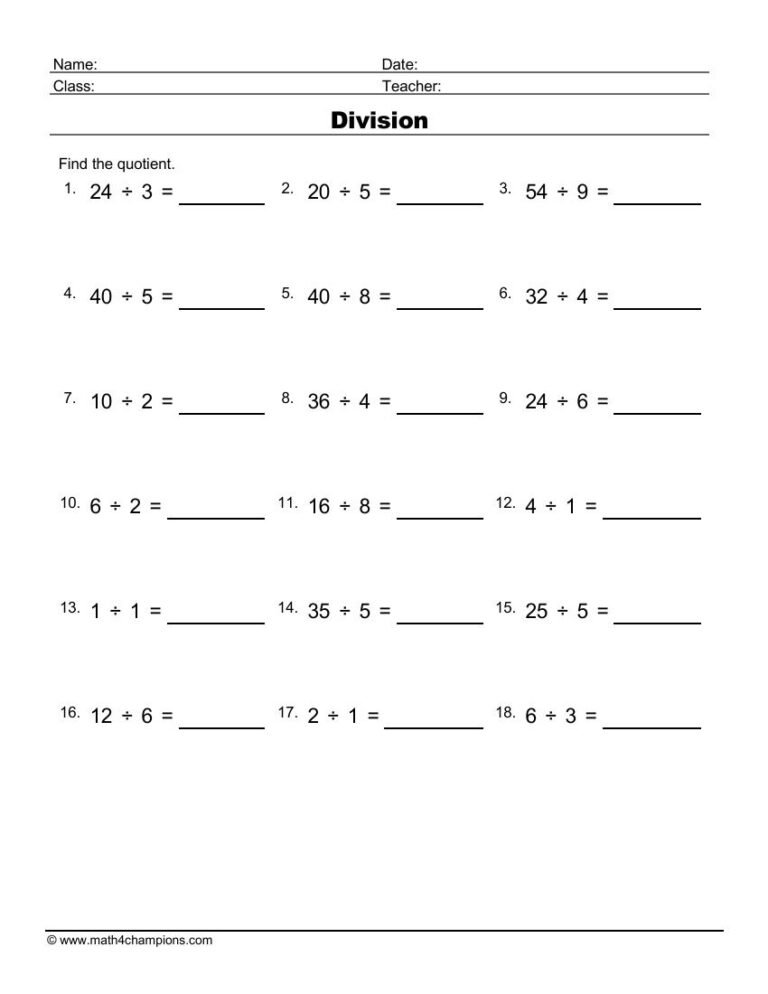 Basic Division Exercise worksheet preview