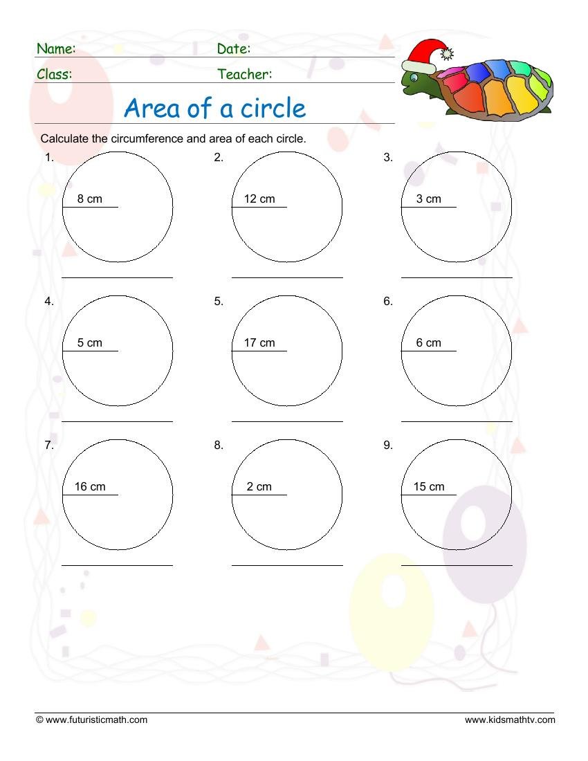 Calculate The Area Of A Circle worksheet