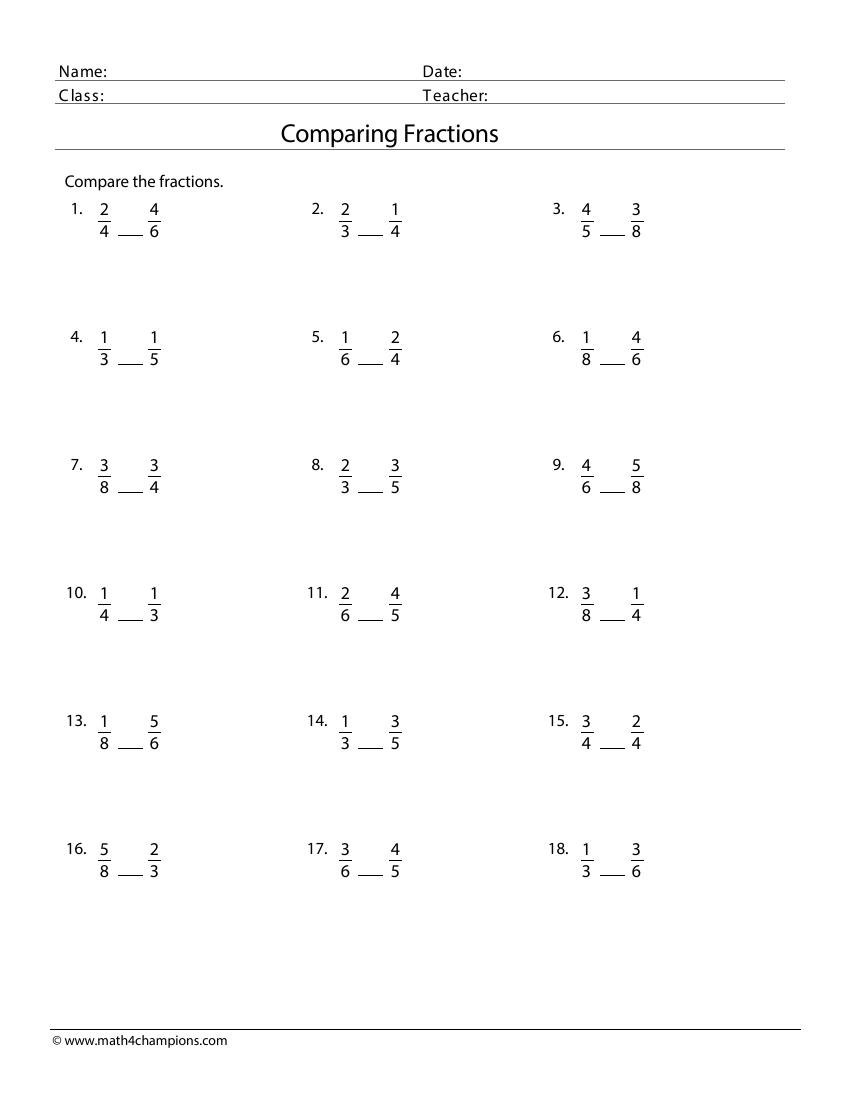 Comparing Fractions worksheet
