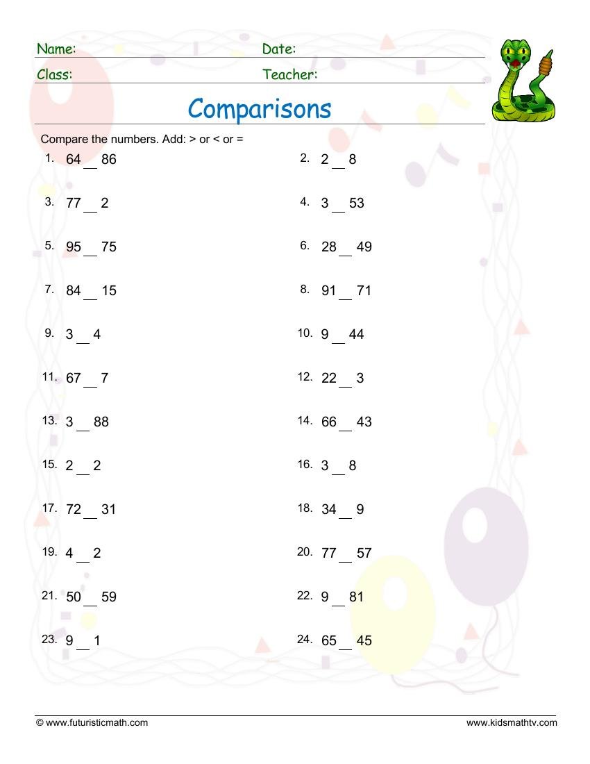 Comparisons Greater Than Less Than 2 worksheet