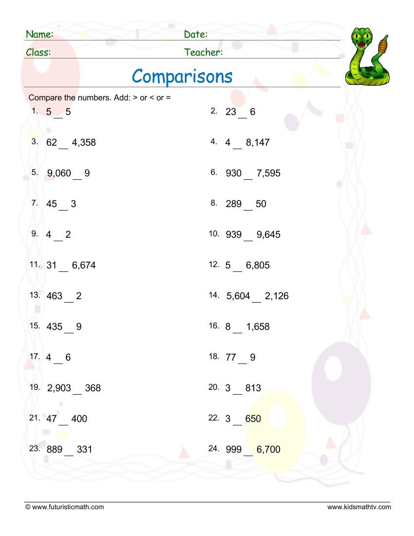 Comparisons Greater Than Less Than worksheet