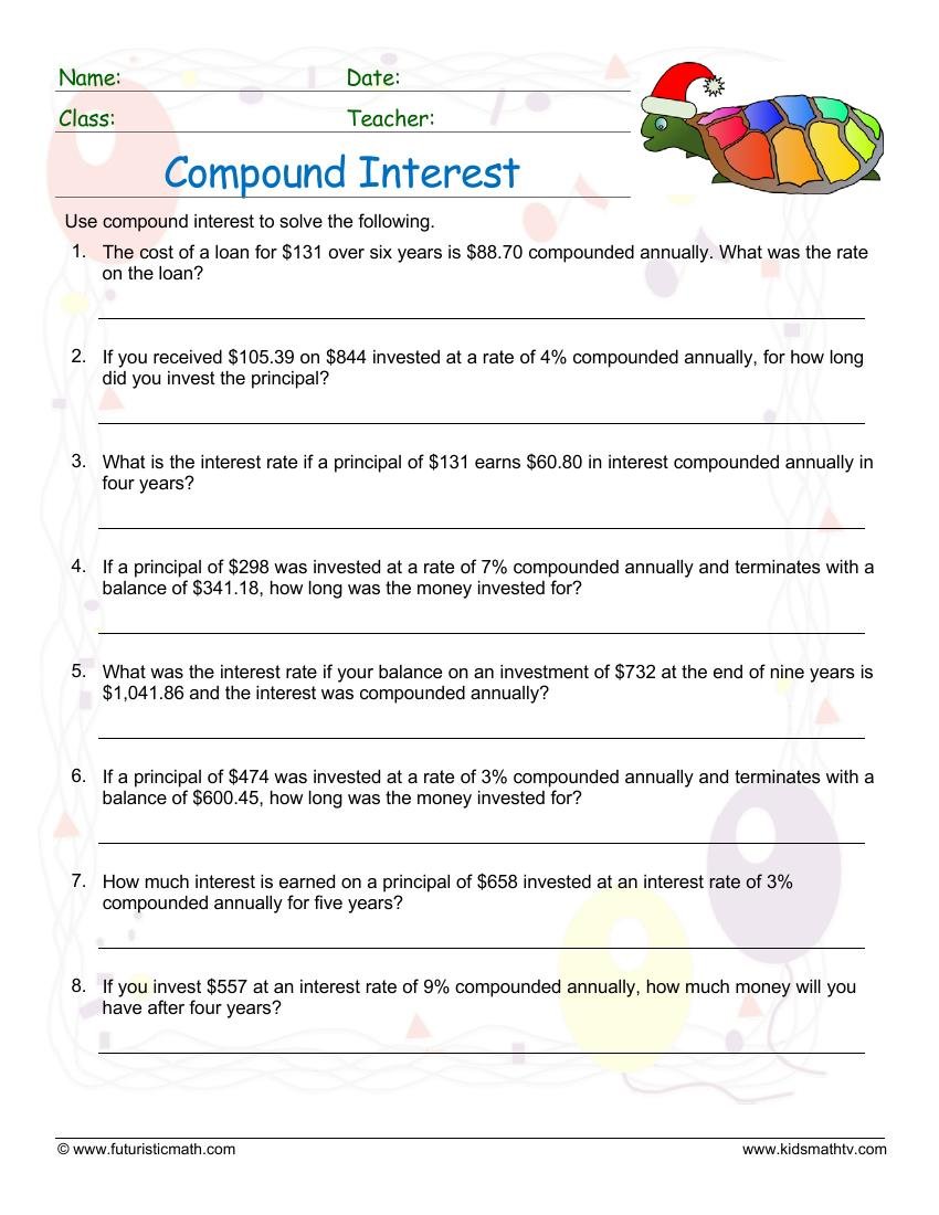 Compound Interest Annually worksheet