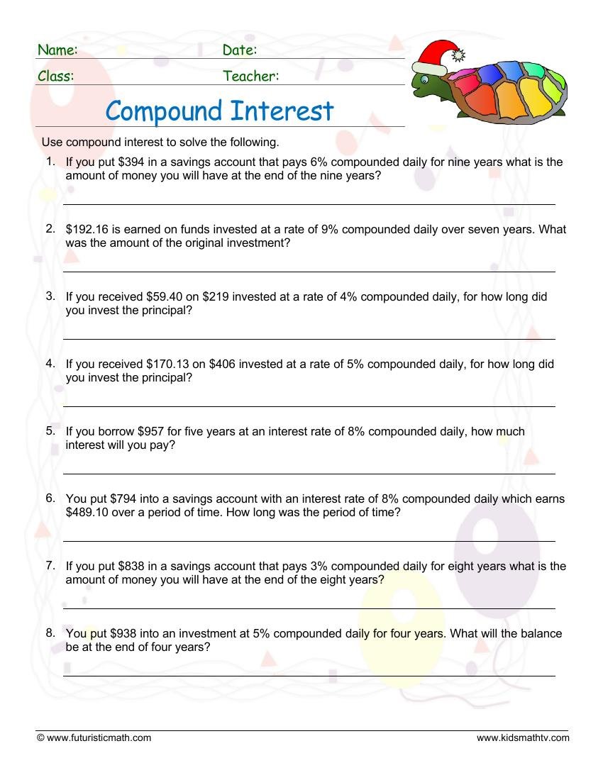 Compound Interest Daily worksheet