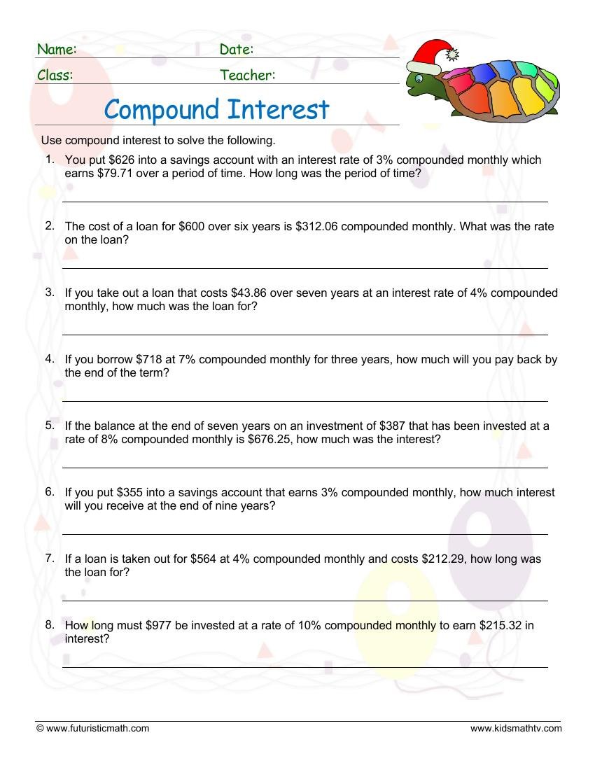 Compound Interest Monthly worksheet