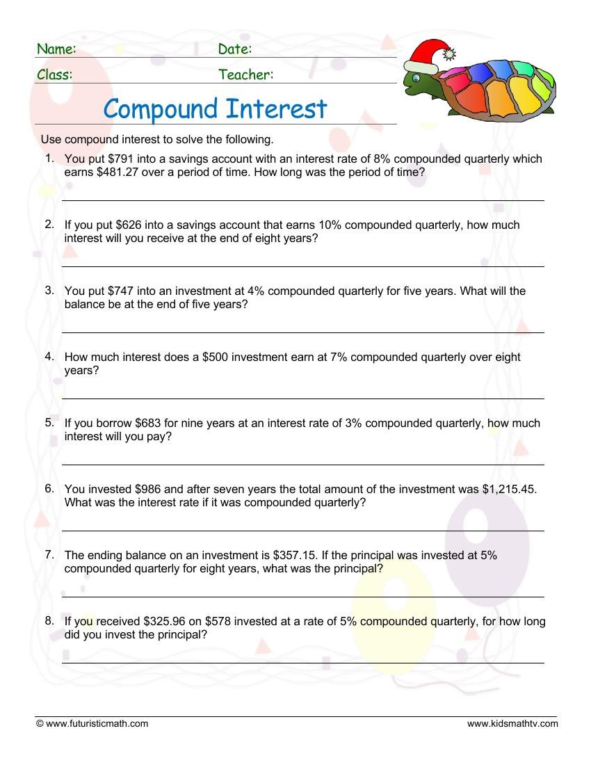 Compound Interest Quarterly worksheet