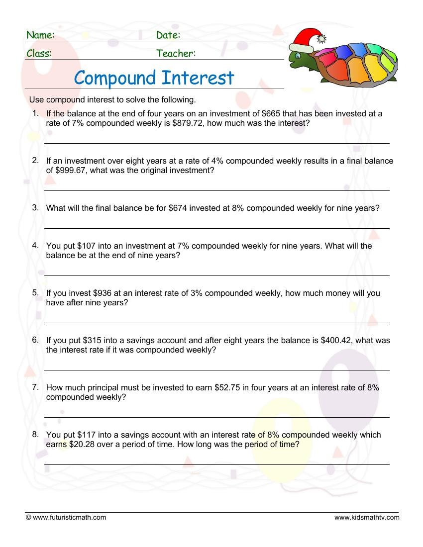 Compound Interest Weekly worksheet