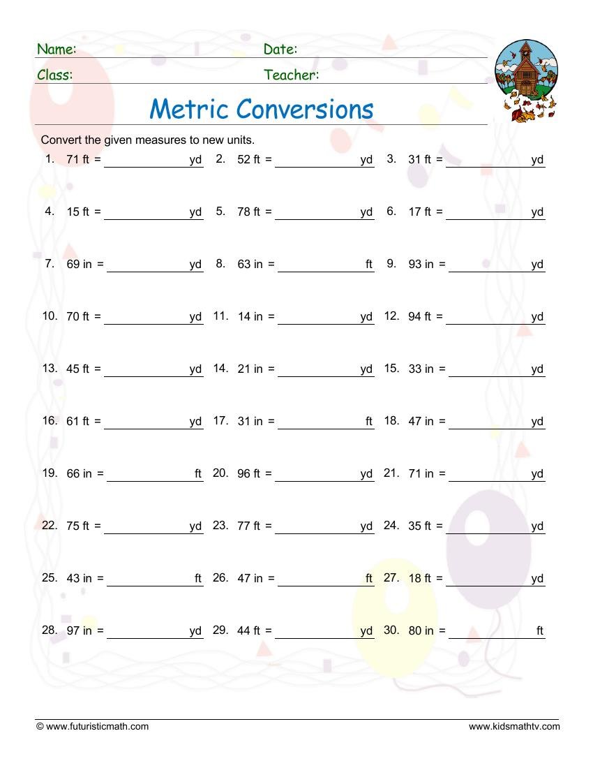 Convert Units Inches Feet Yard worksheet