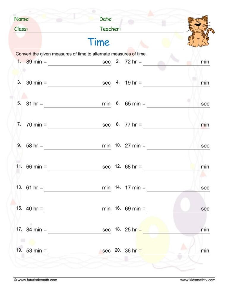 Convert Units Of Time Hours Minutes Seconds worksheet