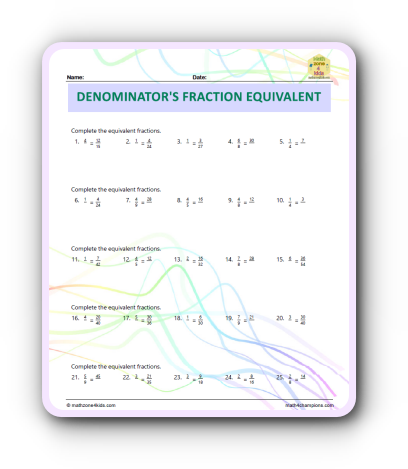 Denomi Fraction Equivalent worksheet