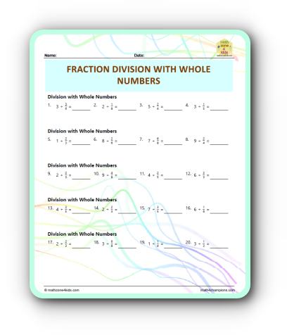 Division Fraction Whole Number worksheet