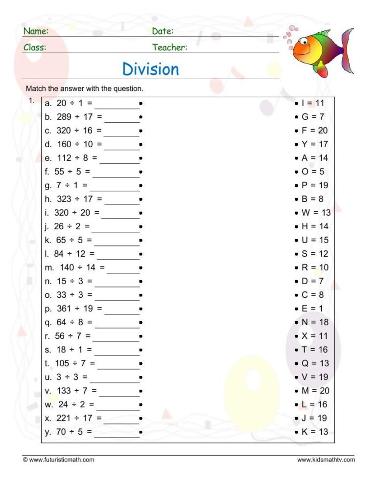 Division Match Up Exercise worksheet preview