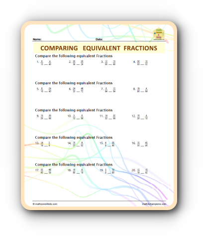 Equivalent Fraction Compare worksheet