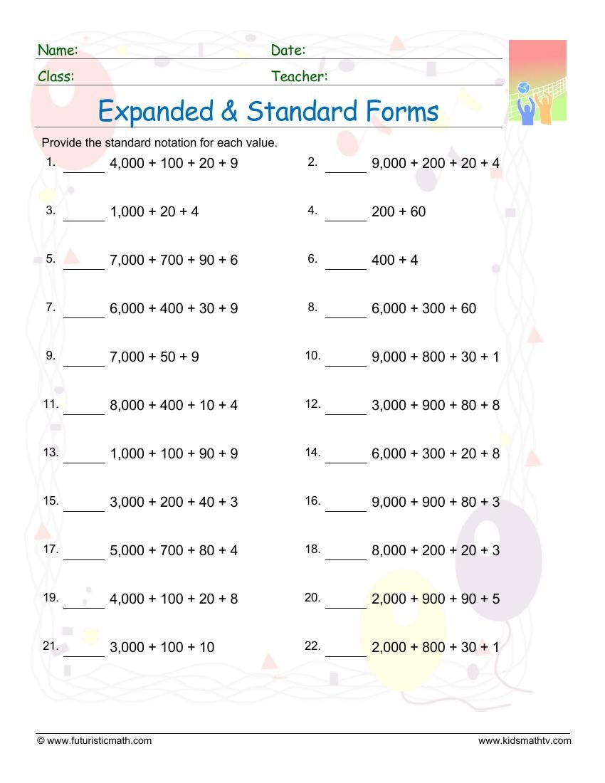 Expanded And Standard Forms worksheet
