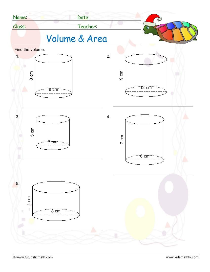 Find Volume And Area Of Cylinders worksheet