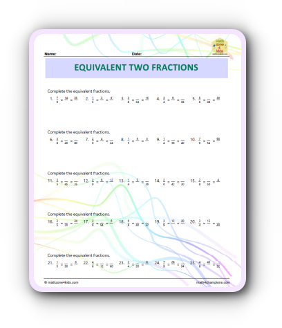 Finding Equivalent Of Two Fractions worksheet