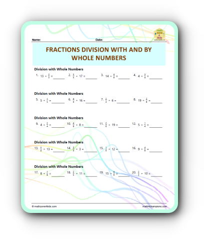 Fraction Division Whole Numbers worksheet