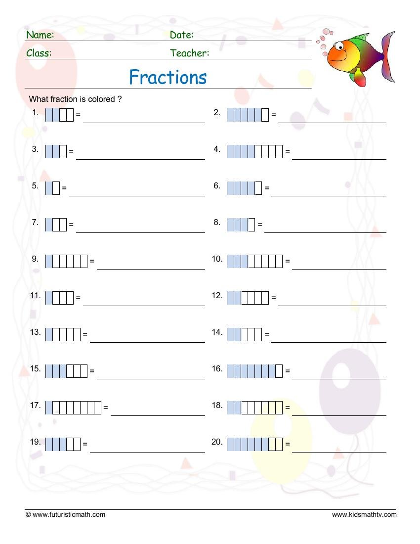Fraction Identification Grid Coloring worksheet