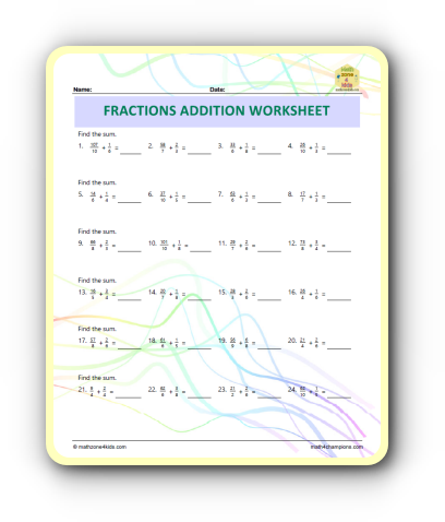 Fraction addition Unlike Denomi worksheet