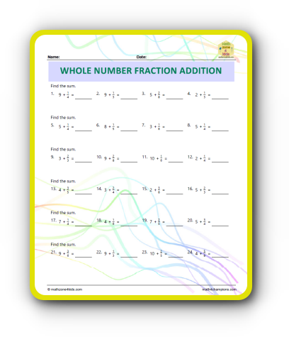 Fractions With Whole Numbers worksheet
