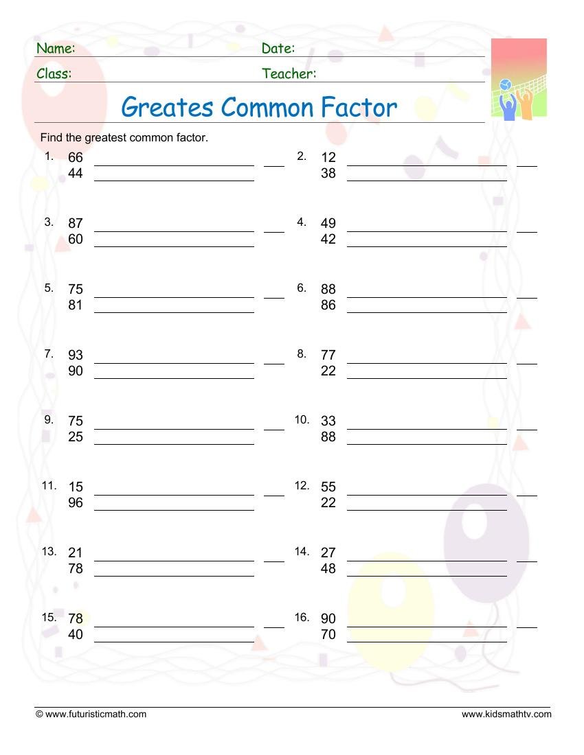 Greatest Common Factor worksheet