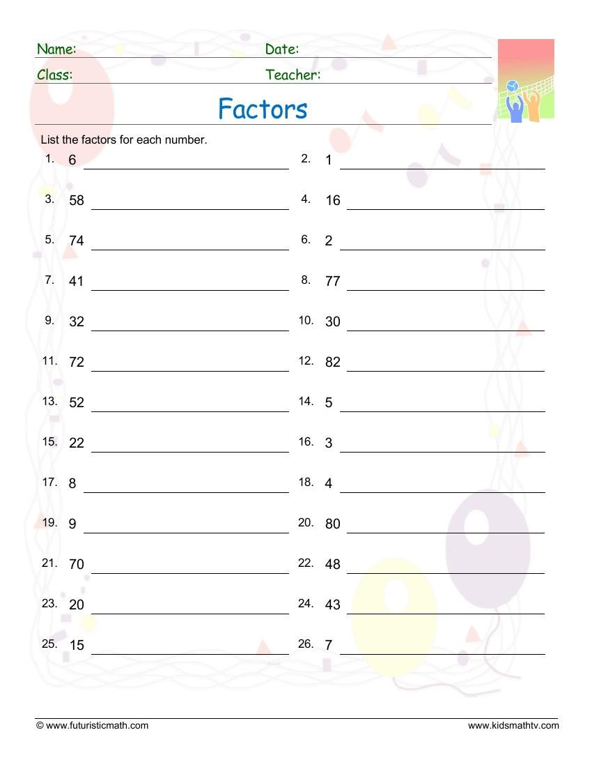 List Factors Of Numbers worksheet