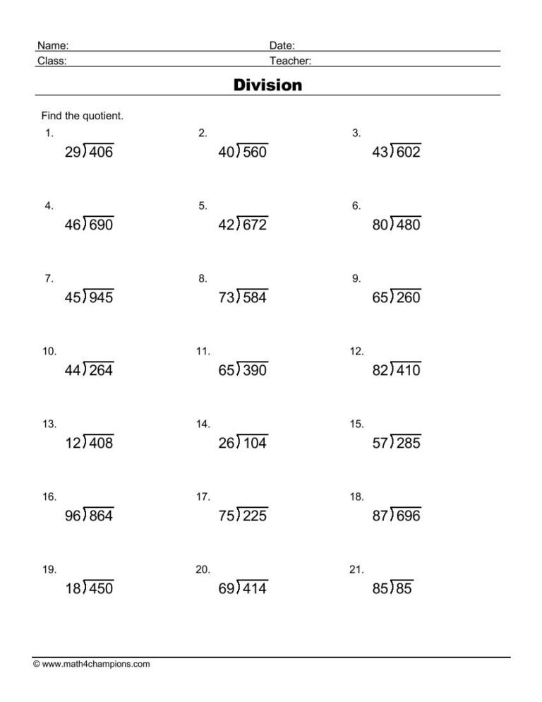 Long Division Without Remainders worksheet preview