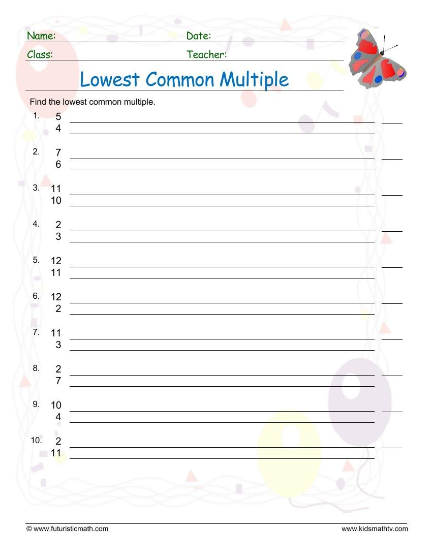 Lowest Common Multiple worksheet