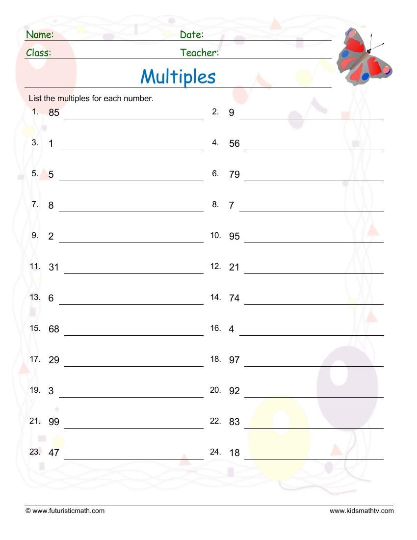 Multiples worksheet