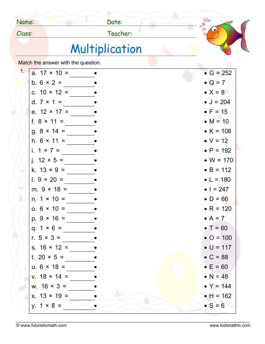 Multiplication Match Up worksheet
