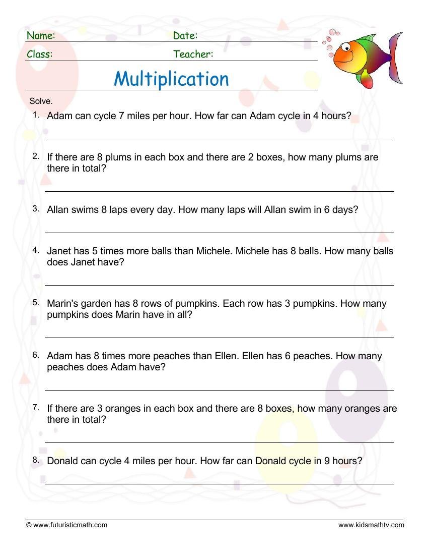 Multiplication Word Problems worksheet