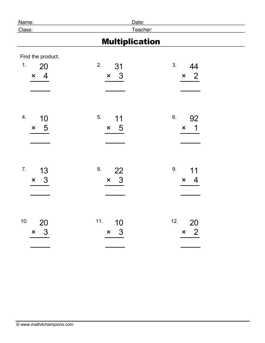 Multiply Two By One Digit Numbers worksheet