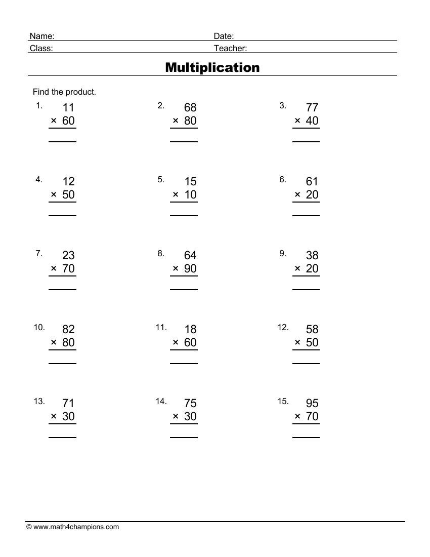 Multiply Two By Two Digit Numbers worksheet