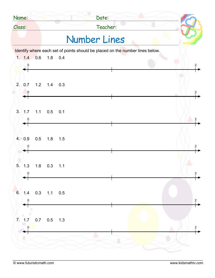 Number Lines With Decimals worksheet
