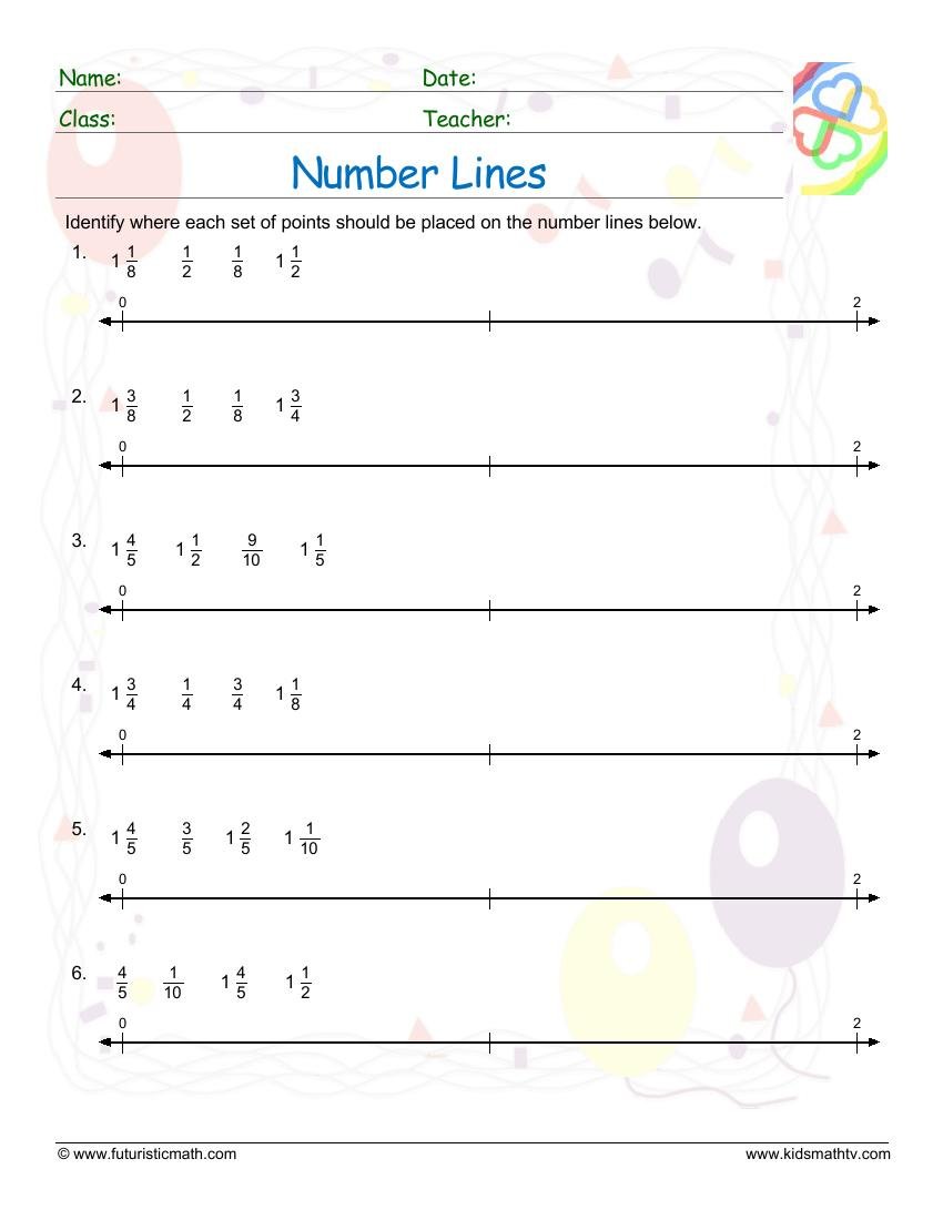 Number Lines With Fractions 2 worksheet