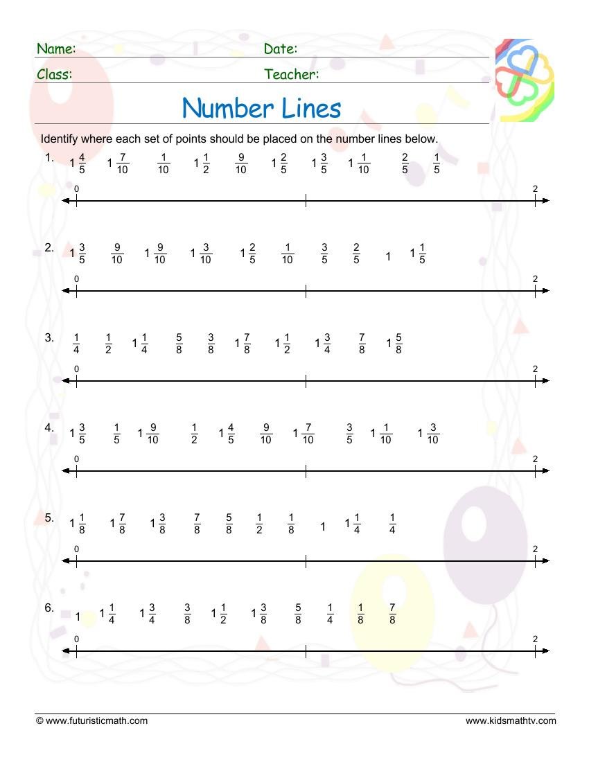 Number Lines With Fractions worksheet
