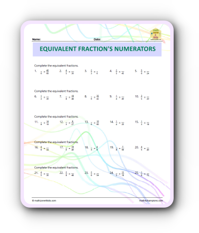 Numerators Equivalent Rules worksheet