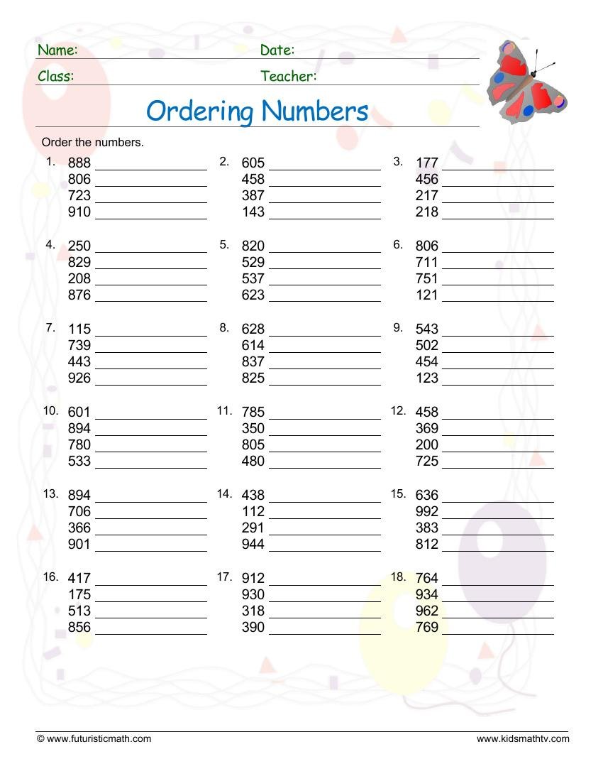 Order Numbers From Least To Greatest worksheet