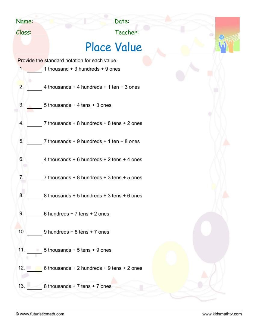 Place Value Expanded Forms worksheet