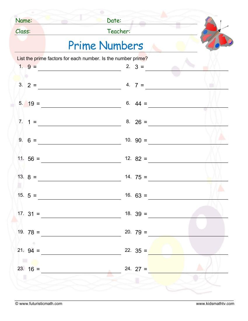 Prime Numbers worksheet