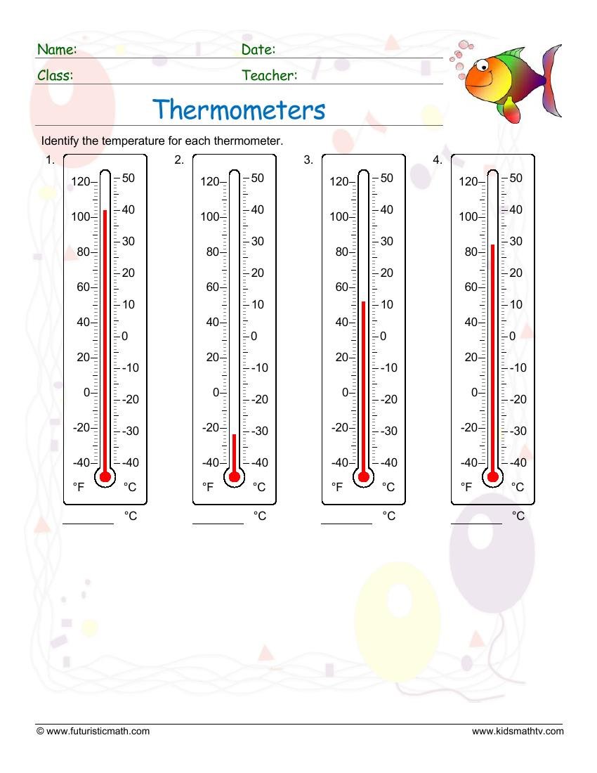 Reading A Thermometer Degrees Celsius worksheet