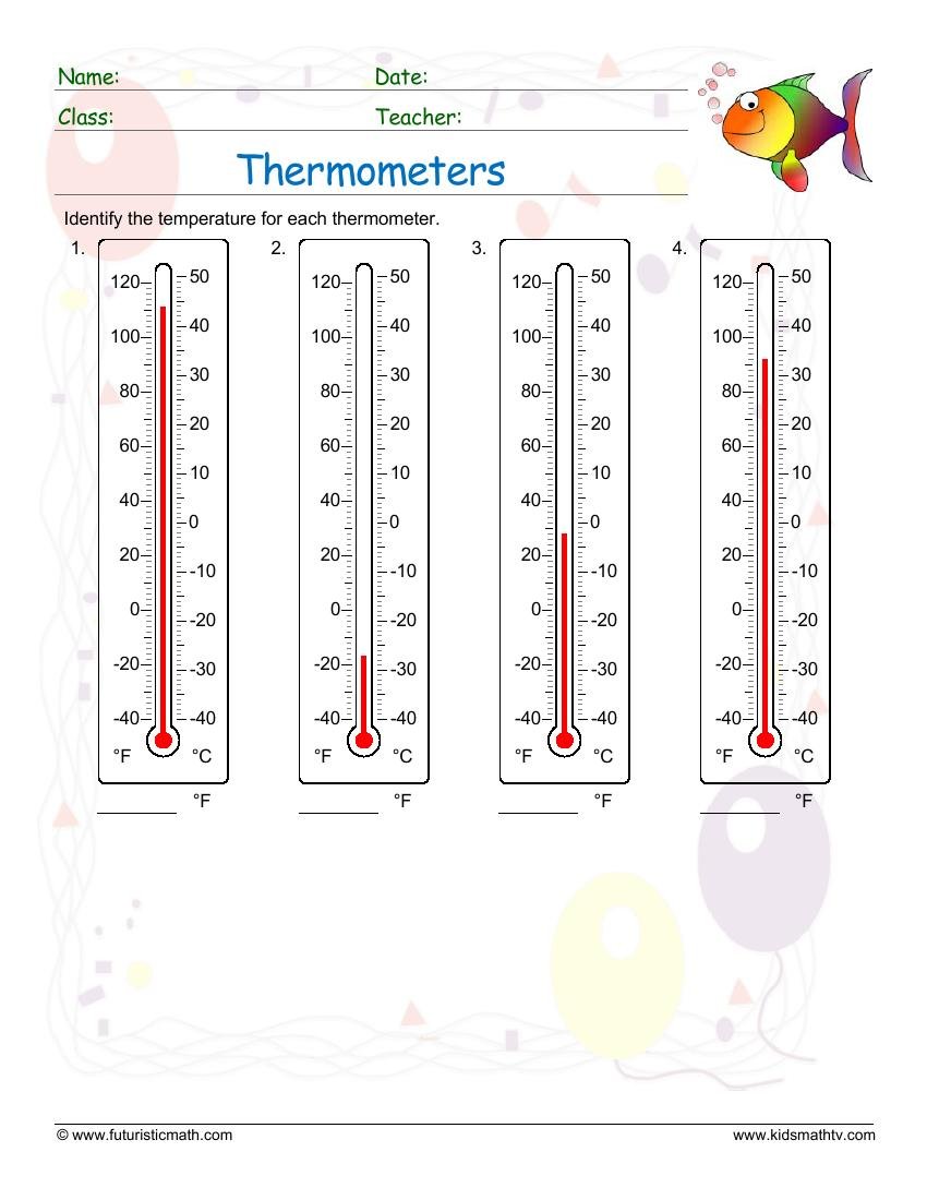 Reading A Thermometer Fahrenheit worksheet