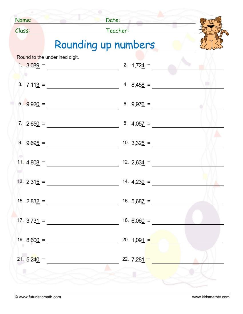 Round Up Numbers To Nearest One worksheet