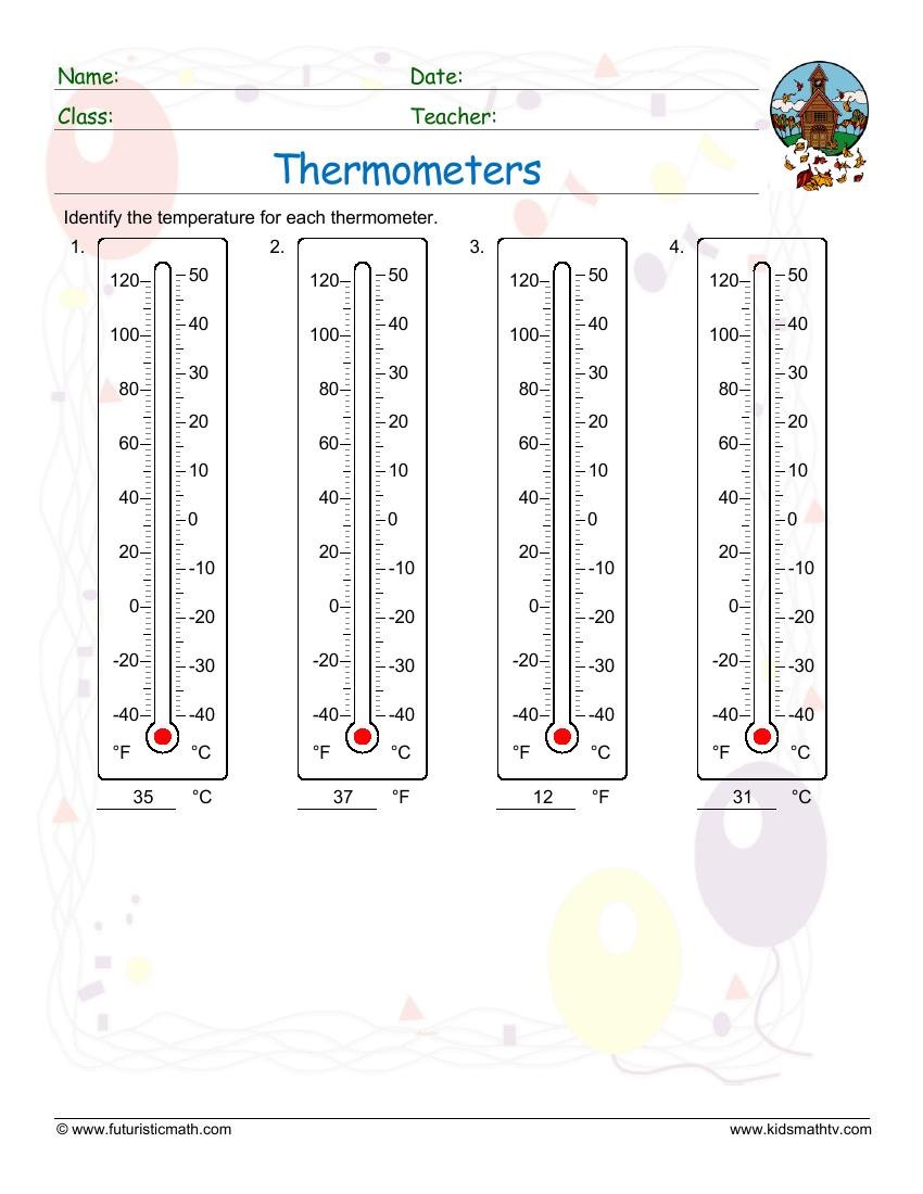 Shade Temperatures On Thermometers worksheet