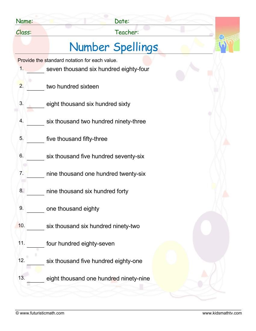 Spelling Numbers Upto Thousands worksheet