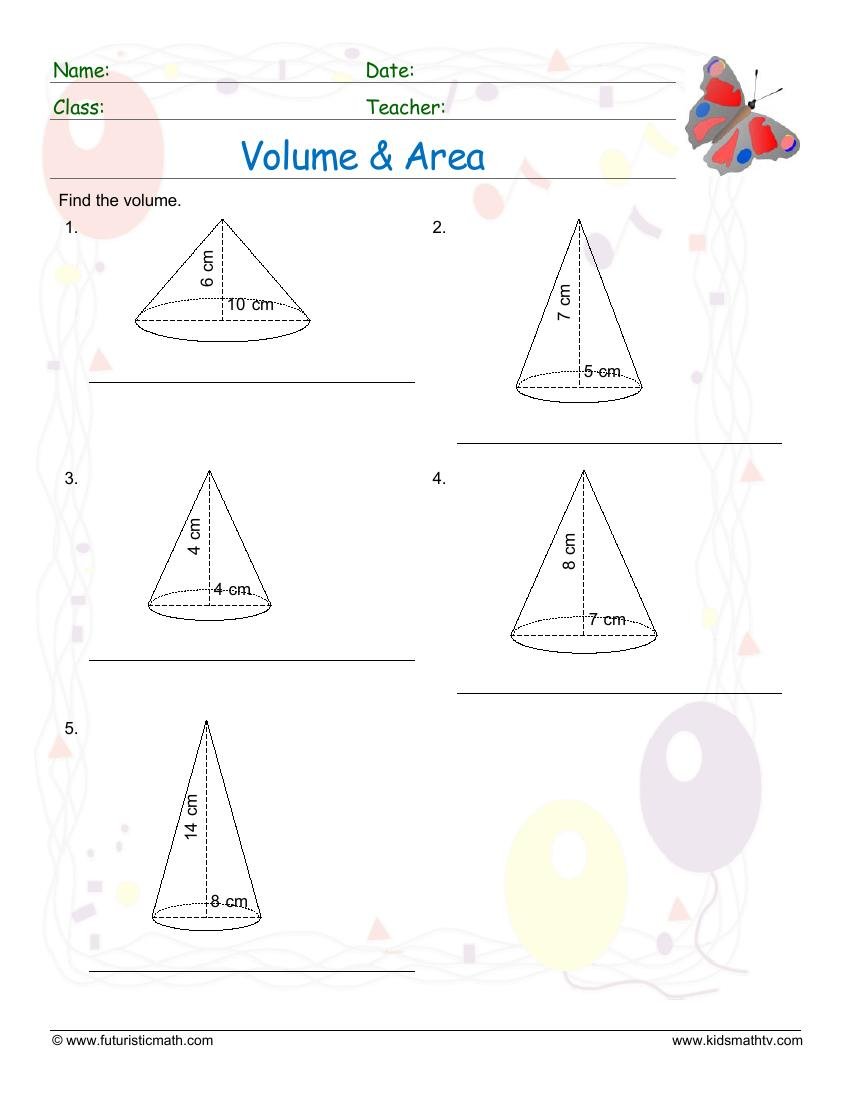 Volume And Area Of A Cone worksheet