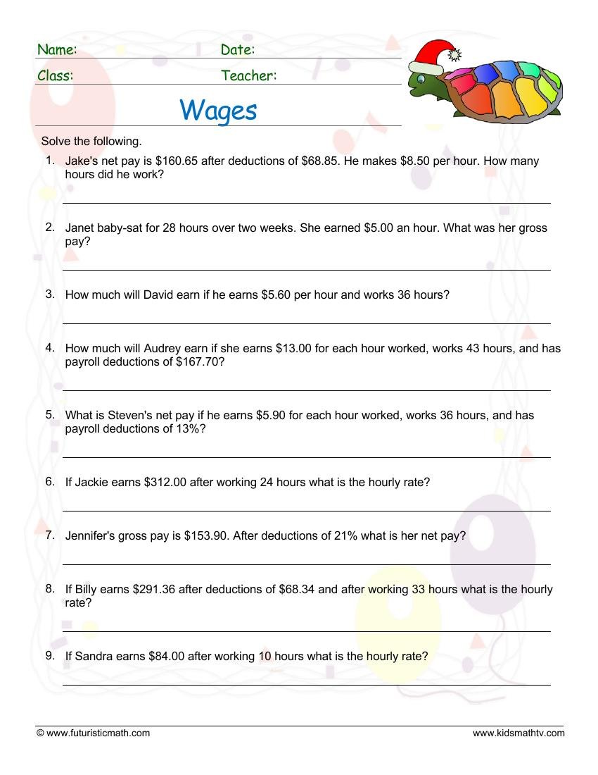 Wages 2 worksheet