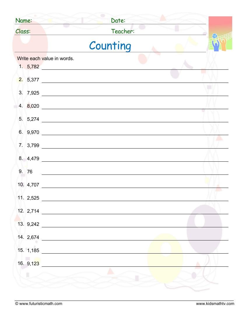 Write Numbers Up To Thousands In Words worksheet